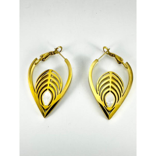 Gold Yaprak Detaylı Küpe